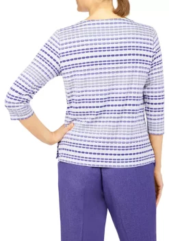 Cheapest 🤩 Alfred Dunner 👩 Women's Texture Stripe Print Knit Top ❤️ -Alfred Dunner Sales Belk 1651