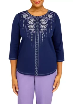 Best deal ⭐ Alfred Dunner 👩 Women's Picture Perfect Beaded Scoop Neck 3/4 Sleeve Top ✨ -Alfred Dunner Sales Belk 1655