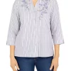 Hot Sale 😉 Alfred Dunner Tivoli Gardens Yarn Dye Embroidered Stripe Woven 👕 Shirt 😍 -Alfred Dunner Sales Belk 1659