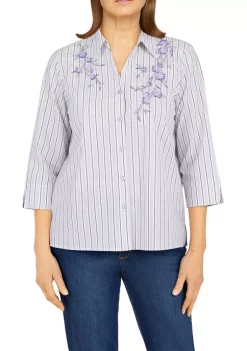 Hot Sale 😉 Alfred Dunner Tivoli Gardens Yarn Dye Embroidered Stripe Woven 👕 Shirt 😍 -Alfred Dunner Sales Belk 1661