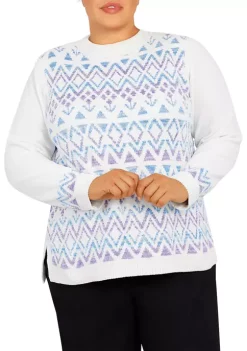 Hot Sale 🤩 Alfred Dunner Plus Size Victoria Falls Mock Neck 3/4 Sleeve Fair Isle Chenille Sweater ✨