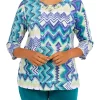 Budget 🥰 Alfred Dunner 👩 Women's Crew Neck 3/4 Sleeve Chevron Print Top 🌟 -Alfred Dunner Sales Belk 1689