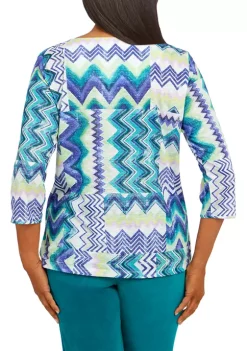 Budget 🥰 Alfred Dunner 👩 Women's Crew Neck 3/4 Sleeve Chevron Print Top 🌟 -Alfred Dunner Sales Belk 1690
