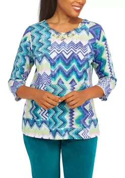 Budget 🥰 Alfred Dunner 👩 Women's Crew Neck 3/4 Sleeve Chevron Print Top 🌟 -Alfred Dunner Sales Belk 1692