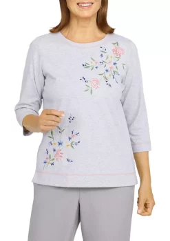 Buy 🛒 Alfred Dunner Petite Shenandoah Valley Crew Neck 3/4 Sleeve Heather Knit Top 🎁 -Alfred Dunner Sales Belk 1695