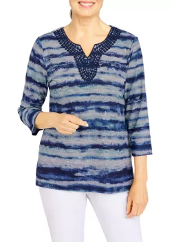 Wholesale π Alfred Dunner Petite Lake Placid Watercolor Print Top With Lace AppliquΓ© π€©