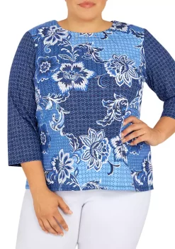 Top 10 🔔 Alfred Dunner Plus Size Lake Placid Floral Shimmer Crew Neck Print Top 🤩