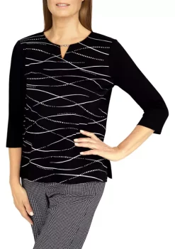 Deals 🌟 Alfred Dunner Petite Metallic Stripe Knit Top ⌛ -Alfred Dunner Sales Belk 1720