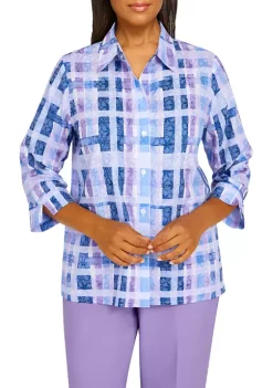 Discount 😍 Alfred Dunner 👩 Women's Picture Perfect Picture Perfect Plaid Woven Top 🧨 -Alfred Dunner Sales Belk 1723