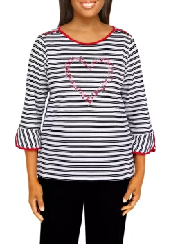 Brand new 😀 Alfred Dunner Plus Size Heart Embroidered Stripe Top 🧨