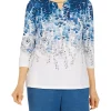 Promo ✔️ Alfred Dunner 👩 Women's Floral Park Split Neck 3/4 Sleeve Ombré Leaf Print Top 👏