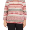 Best Sale 🤩 Alfred Dunner Plus Size Copper Canyon Three-Quarter Sleeve Striped Sweater With Removable Necklace 🎁 -Alfred Dunner Sales Belk 1750