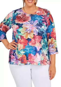 Brand new 😉 Alfred Dunner Plus Size Lake Placid Botanical Embellished Lace Appliqué Print Top 😍