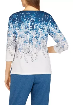 Promo ✔️ Alfred Dunner 👩 Women's Floral Park Split Neck 3/4 Sleeve Ombré Leaf Print Top 👏 -Alfred Dunner Sales Belk 176