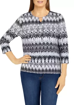 Best Pirce ⌛ Alfred Dunner Petite Biadere Print Sweater 🌟 -Alfred Dunner Sales Belk 1763