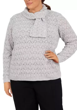 Cheapest 👏 Alfred Dunner Plus Size Stonehenge Long Sleeve Pointelle Sweater With Scarf 🔥