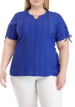 Wholesale 😉 Alfred Dunner Plus Size Short Sleeve Eyelet Knit Solid Top 💯 -Alfred Dunner Sales Belk 1788