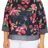 Outlet 🧨 Alfred Dunner Plus Size Theater District Crew Neck Three-Quarter Flutter Sleeve Mixed Print Top 🔔 -Alfred Dunner Sales Belk 1799