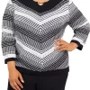 Best reviews of 🔥 Alfred Dunner Plus Size Empire State Texture Split Neck 3/4 Sleeve Sweater 🤩 -Alfred Dunner Sales Belk 1818