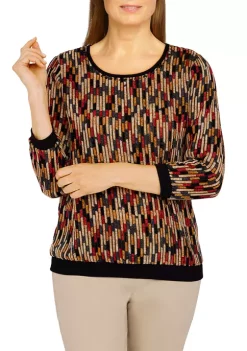 Budget 🎉 Alfred Dunner Petite Madagascar Texture Crew Neck 3/4 Sleeve Top 🛒