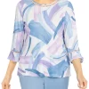 Coupon ❤️ Alfred Dunner 👩 Women's Victoria Falls Crew Neck Three-Quarter Bell Sleeve Print Top ✨ -Alfred Dunner Sales Belk 1864
