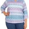 Cheapest 😀 Alfred Dunner Plus Size Victoria Falls Split Neck 👚 Shirttail Hem 3/4 Sleeve Print Top 🥰 -Alfred Dunner Sales Belk 1882