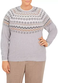Wholesale 👍 Alfred Dunner Plus Size Stonehenge Chenille Crew Neck Sweater 😍 -Alfred Dunner Sales Belk 1891