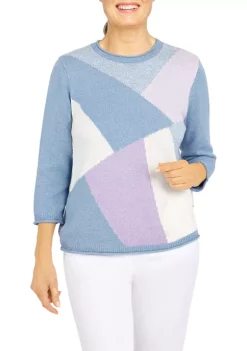 Cheapest 🎁 Alfred Dunner 👩 Women's Crew Neck 3/4 Sleeve Color Block Sweater 🔔