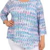 Outlet 😀 Alfred Dunner Plus Size Floral Park Crew Neck Asymmetrical Hemline Top 🎉 -Alfred Dunner Sales Belk 1915