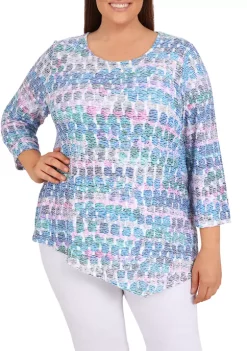 Outlet 😀 Alfred Dunner Plus Size Floral Park Crew Neck Asymmetrical Hemline Top 🎉