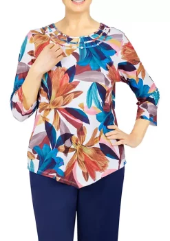 Best reviews of 🛒 Alfred Dunner 👩 Women's Sloane Street Abstract Flowers Print Knit Top ⭐ -Alfred Dunner Sales Belk 1929
