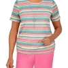 Deals ⭐ Alfred Dunner 👩 Women's Siesta Key Textured Stripe Top 💯 -Alfred Dunner Sales Belk 1930