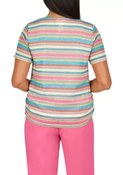 Deals ⭐ Alfred Dunner 👩 Women's Siesta Key Textured Stripe Top 💯 -Alfred Dunner Sales Belk 1931