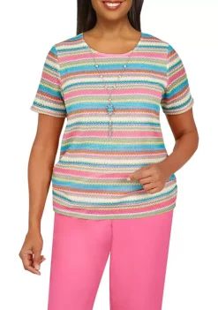 Deals ⭐ Alfred Dunner 👩 Women's Siesta Key Textured Stripe Top 💯 -Alfred Dunner Sales Belk 1932