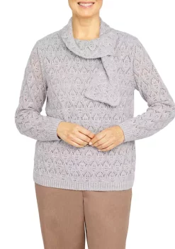 Promo 🎁 Alfred Dunner 👩 Women's Long Sleeve Pointelle Sweater with Scarf 😍 -Alfred Dunner Sales Belk 1942