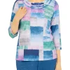 Wholesale ✨ Alfred Dunner Petite Floral Park Crew Neck 3/4 Sleeve Watercolor Print Top 🤩 -Alfred Dunner Sales Belk 1943
