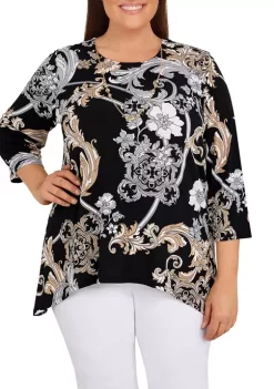 Deals 🎉 Alfred Dunner Plus Size Floral Scroll Puff Print Knit Top 🥰 -Alfred Dunner Sales Belk 195