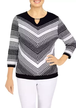 Best deal 🔥 Alfred Dunner 👩 Women's Texture Split Neck 3/4 Sleeve Sweater ⌛