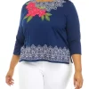 Discount ✔️ Alfred Dunner 👩 Women's Happy Hour Floral Medallion Knit Top ⭐