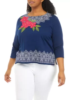 Discount ✔️ Alfred Dunner 👩 Women's Happy Hour Floral Medallion Knit Top ⭐