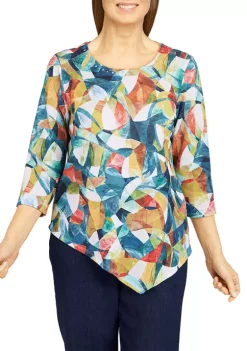 Flash Sale ⌛ Alfred Dunner 👩 Women's 3/4 Sleeve Stained Glass Top 😉