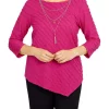 Top 10 🥰 Alfred Dunner Plus Size Theater District Solid Texture Asymmetrical Hem Top With Detachable Necklace 💯 -Alfred Dunner Sales Belk 1970