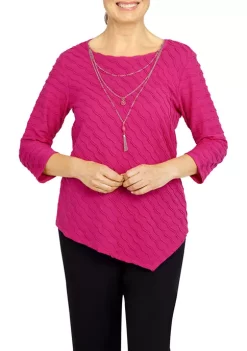 Top 10 🥰 Alfred Dunner Plus Size Theater District Solid Texture Asymmetrical Hem Top With Detachable Necklace 💯 -Alfred Dunner Sales Belk 1972