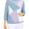 Deals 👏 Alfred Dunner Petite Victoria Falls Crew Neck 3/4 Sleeve Color Block Sweater ✨ -Alfred Dunner Sales Belk 1979