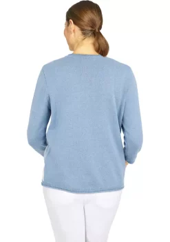 Deals 👏 Alfred Dunner Petite Victoria Falls Crew Neck 3/4 Sleeve Color Block Sweater ✨ -Alfred Dunner Sales Belk 1980