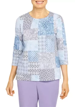 Buy β Alfred Dunner Petite Victoria Falls Crew Neck 3/4 Sleeve Monotone Print Top βοΈ