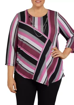 Cheapest 😉 Alfred Dunner Plus Size Spliced Stripe Asymmetrical Hem Top 🔥 -Alfred Dunner Sales Belk 1999