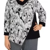 Promo ❤️ Alfred Dunner Plus Size Empire State Texture Spliced Asymmetrical Hemline Cowl Neck Top 👍 -Alfred Dunner Sales Belk 2018