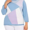 Best Pirce ✔️ Alfred Dunner Plus Size Victoria Falls Crew Neck 3/4 Sleeve Color Block Sweater 🎉