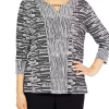 Coupon 😉 Alfred Dunner 👩 Women's Theater District Split Neck 3/4 Sleeves Spliced Texture Top 👏 -Alfred Dunner Sales Belk 2030
